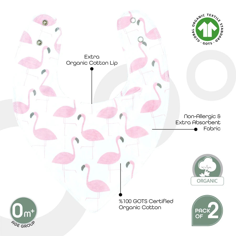 Moon - Organic Bandana Bibs Flamingo & Pink  (Pack of 2)