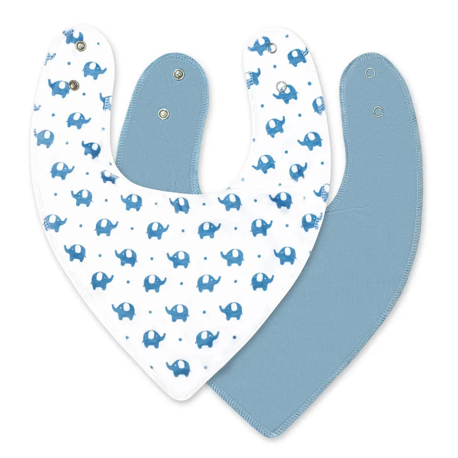 Moon Organic Bandana Bibs Regular (Pack of 2) Elephant & Blue