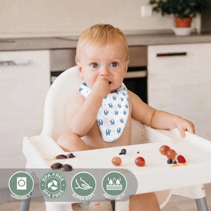 Moon Organic Bandana Bibs Regular (Pack of 2) Elephant & Blue