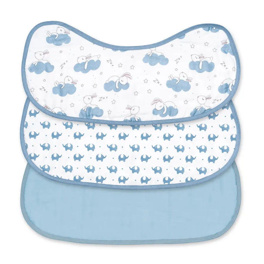 Moon - Organic Burpy Cloth (8 Layer) Bunny, Elephant & Blue
