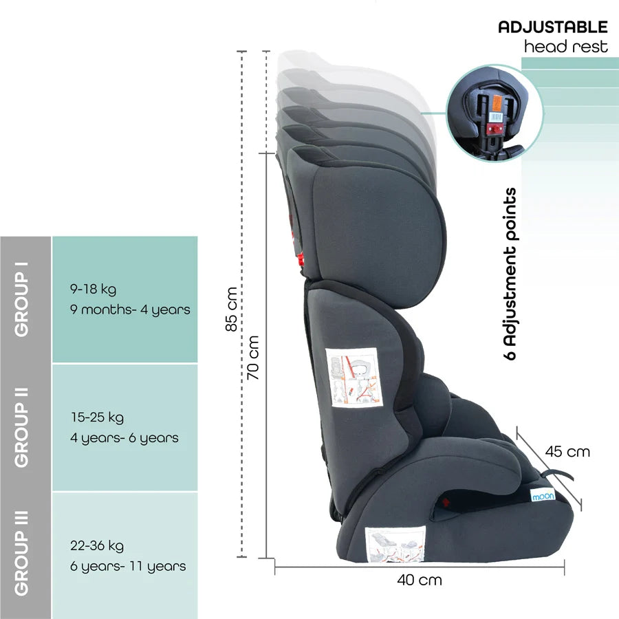Moon Tolo Car Seat (Group 1,2,3) - Black