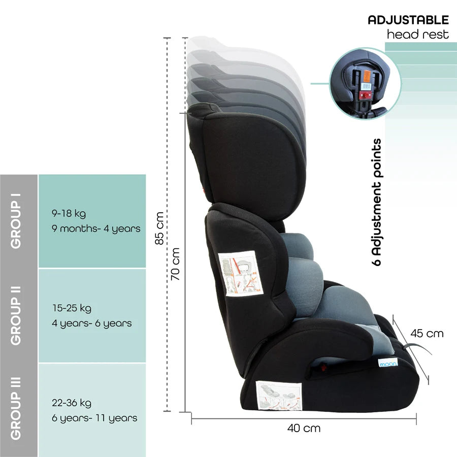 Moon Tolo Car Seat (Group 1,2,3) - Grey