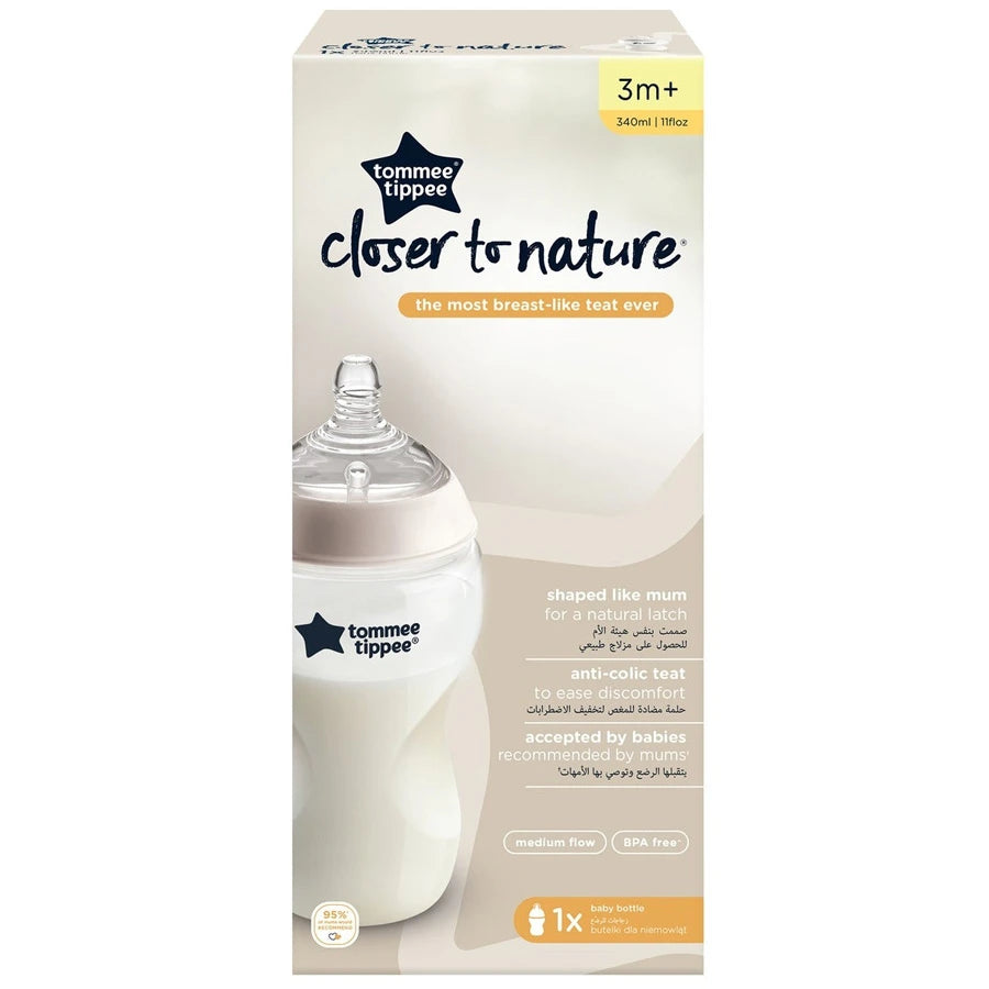 Tommee Tippee Closer to Nature Feeding Bottle, 340ml x 1 (Clear)