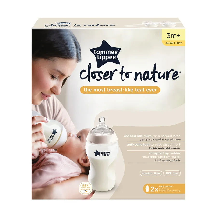 Tommee Tippee Closer to Nature Feeding Bottle, 340ml x 2 (Clear)