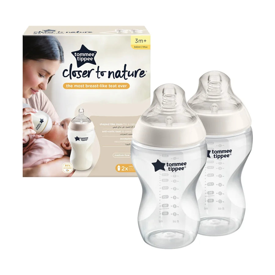 Tommee Tippee Closer to Nature Feeding Bottle, 340ml x 2 (Clear)