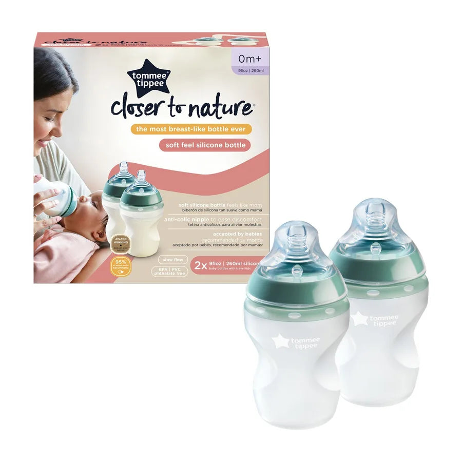 Tommee Tippee Closer to Nature Soft Feel Silicone Baby Bottles, 260ml (Pack of 2)