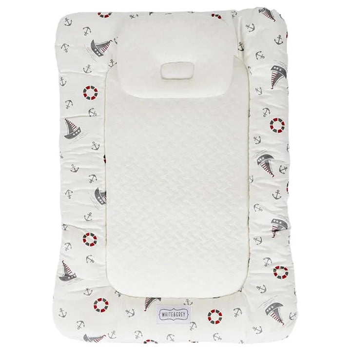 White & Grey Baby Mattress W/ Bamboo Paddings - Boat