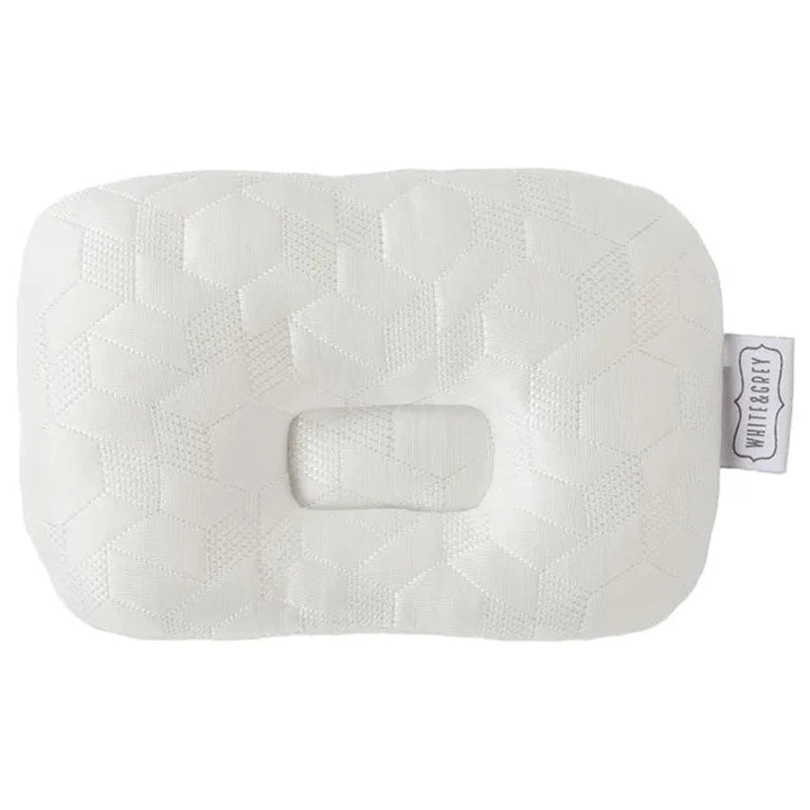 White & Grey- Bamboo Cushioned Baby Pillow - Heart Pattern