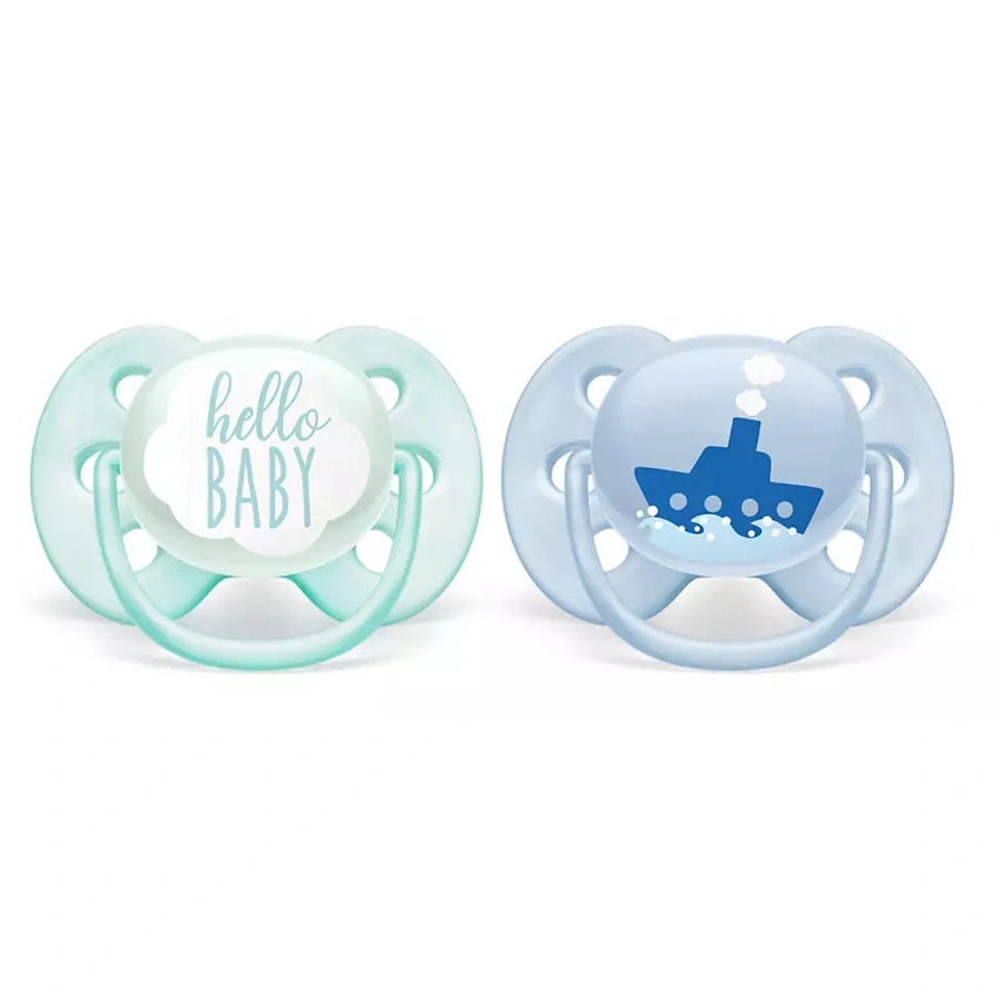 Philips Avent Silicone Soother Soft 6-18m Boy Deco (Pack of 2) - SCF222/01
