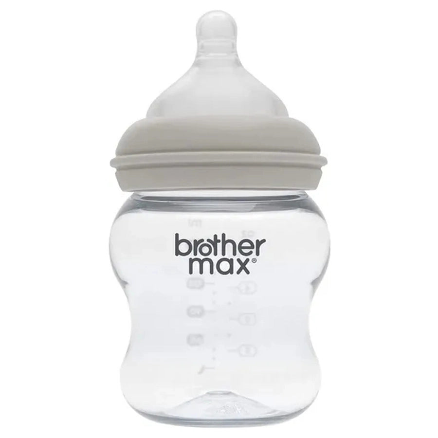 Brother Max - Extra Wide Neck Glass Feeding Bottle 160ml/5oz + S Teat (Grey)