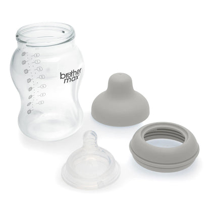 Brother Max PP Extra Wide Neck Feeding Bottle 240ml/8oz + M Teat (Grey)