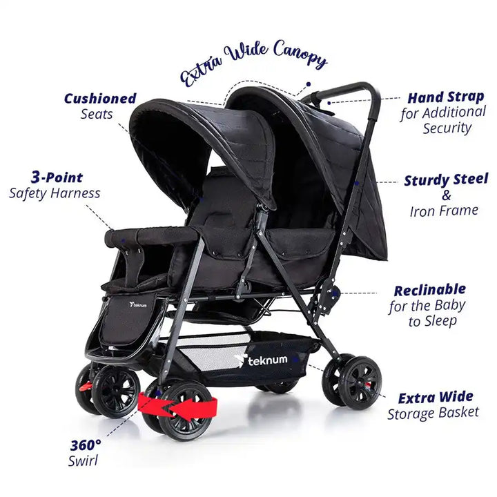 Teknum Double Baby Stroller - Black