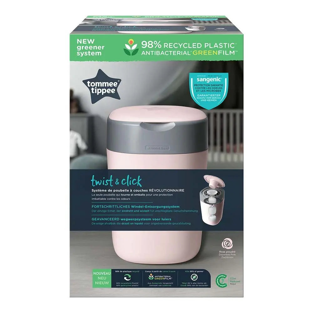 Tommee Tippee Twist And Click Advanced Nappy Bin W/ 1 Refill Cassette (Pink)