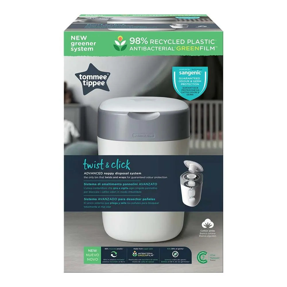 Tommee Tippee Twist And Click Advanced Nappy Bin W/ 1 Refill Cassette (White)