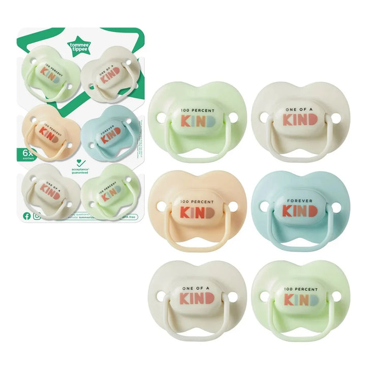 Tommee Tippee  Anytime Soother, Be Kind, Pack of 6, (0-6 months)