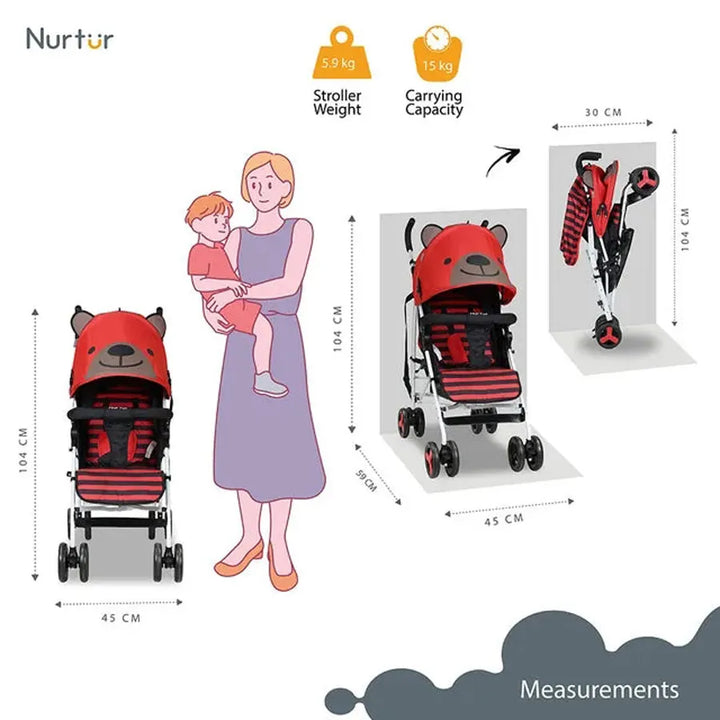 Nurtur - Luca Bear Lightweight Stroller (Red)