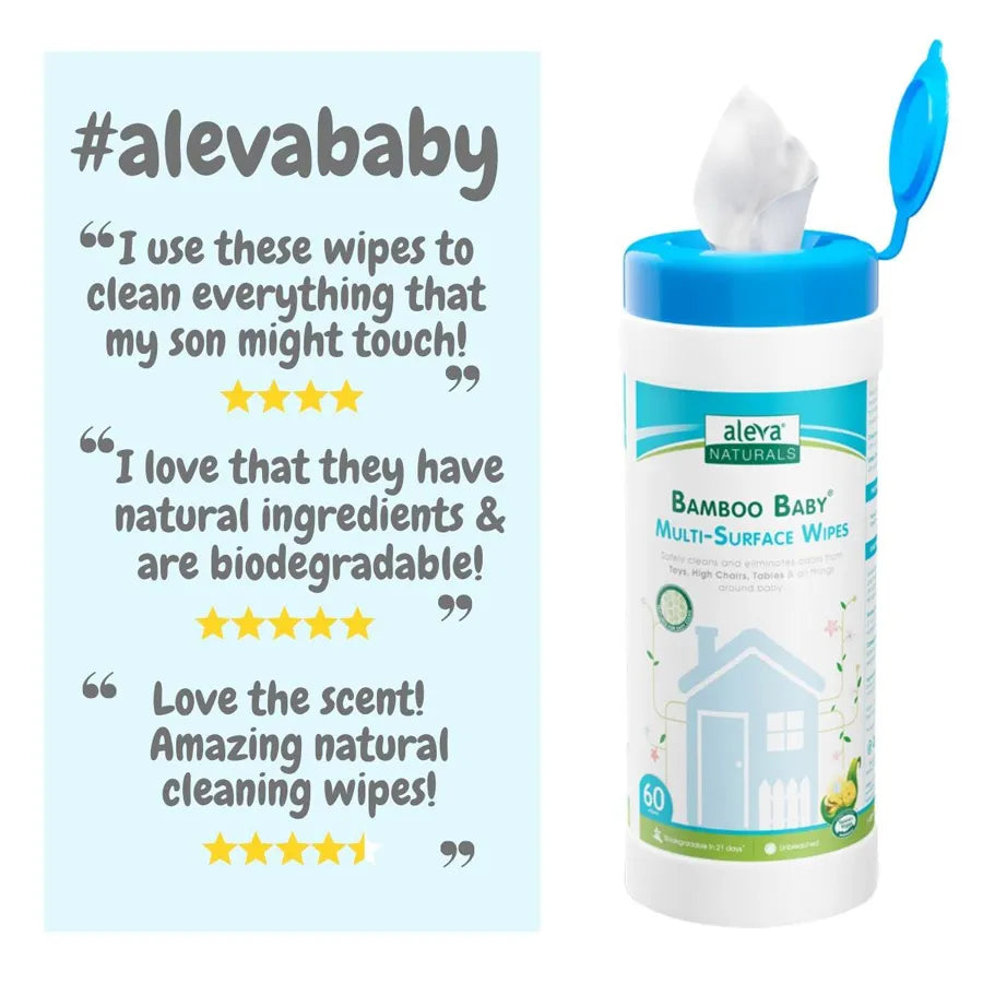 Aleva Naturals Bamboo Baby Multi-Surface Wipes (Pack of 60)