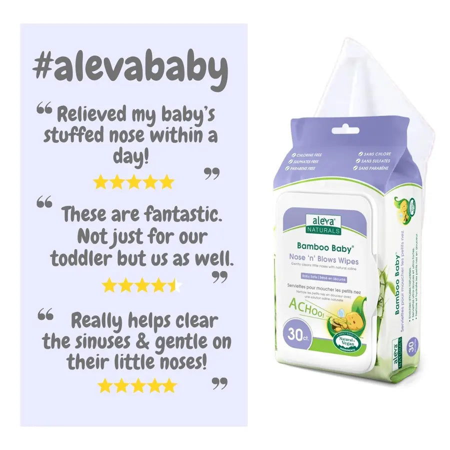 Aleva Naturals Bamboo Baby Specialty Nose 'N' Blows Wipes (Pack of 30)