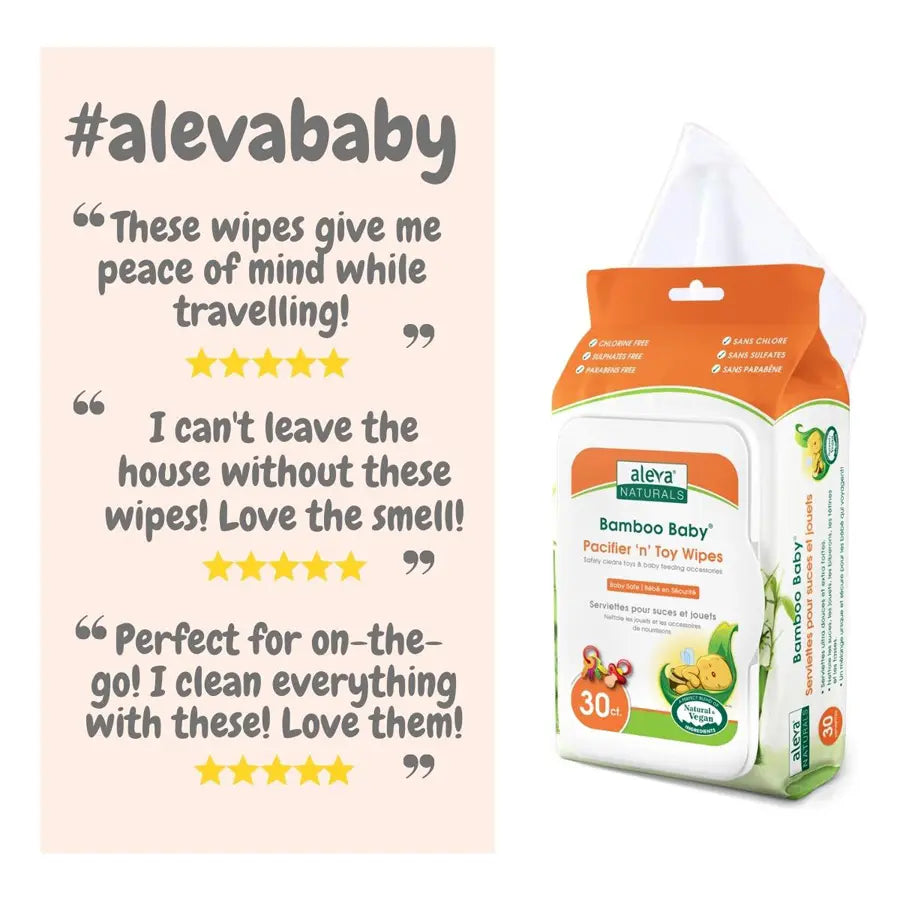 Aleva Naturals Bamboo Baby Specialty Pacifier 'N' Toy Wipes (Pack of 30)