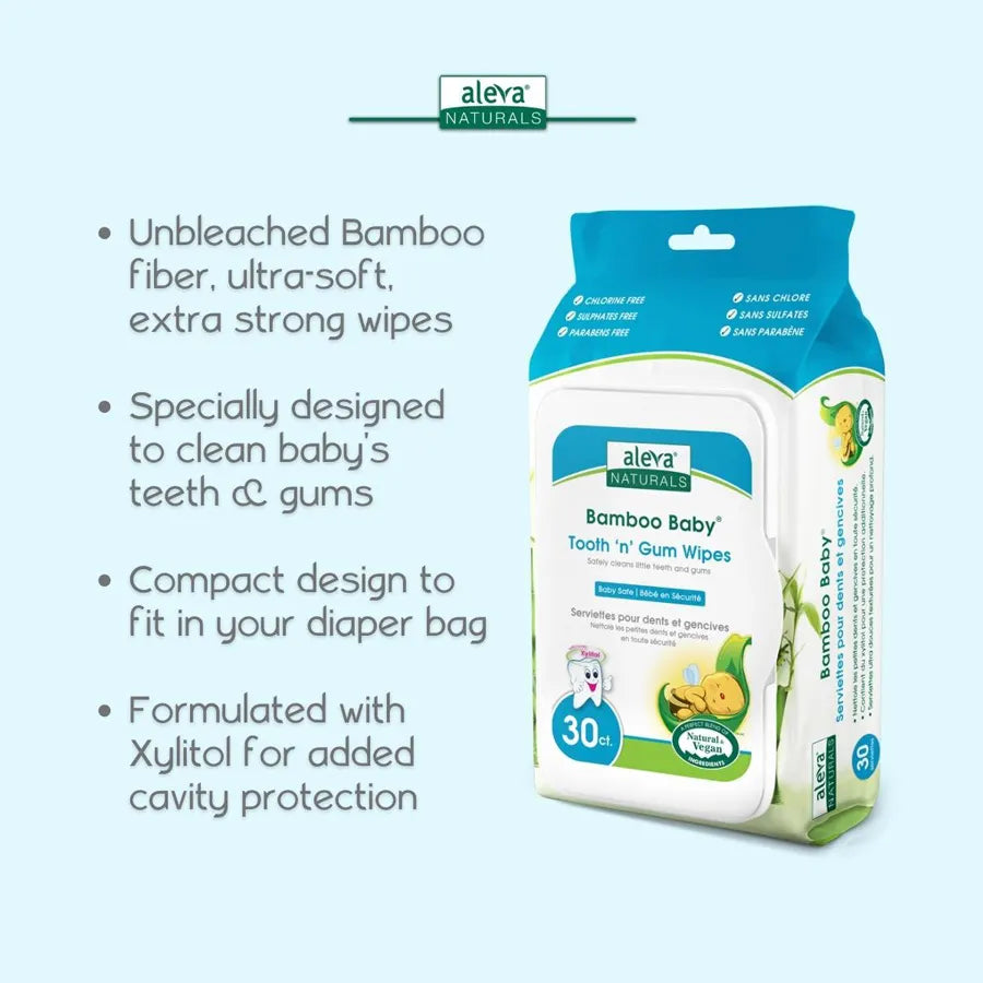 Aleva Naturals Bamboo Baby Specialty Tooth 'N' Gum Wipes (Pack of 30)