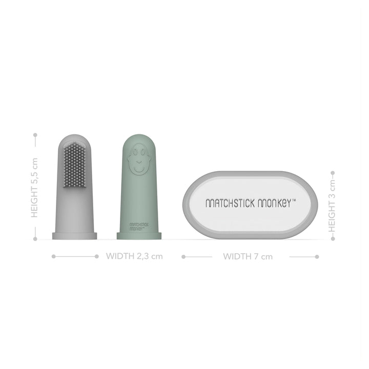 Matchstick Monkey Finger Toothbrush and Case Pack of 2 (Grey and Mint Green)