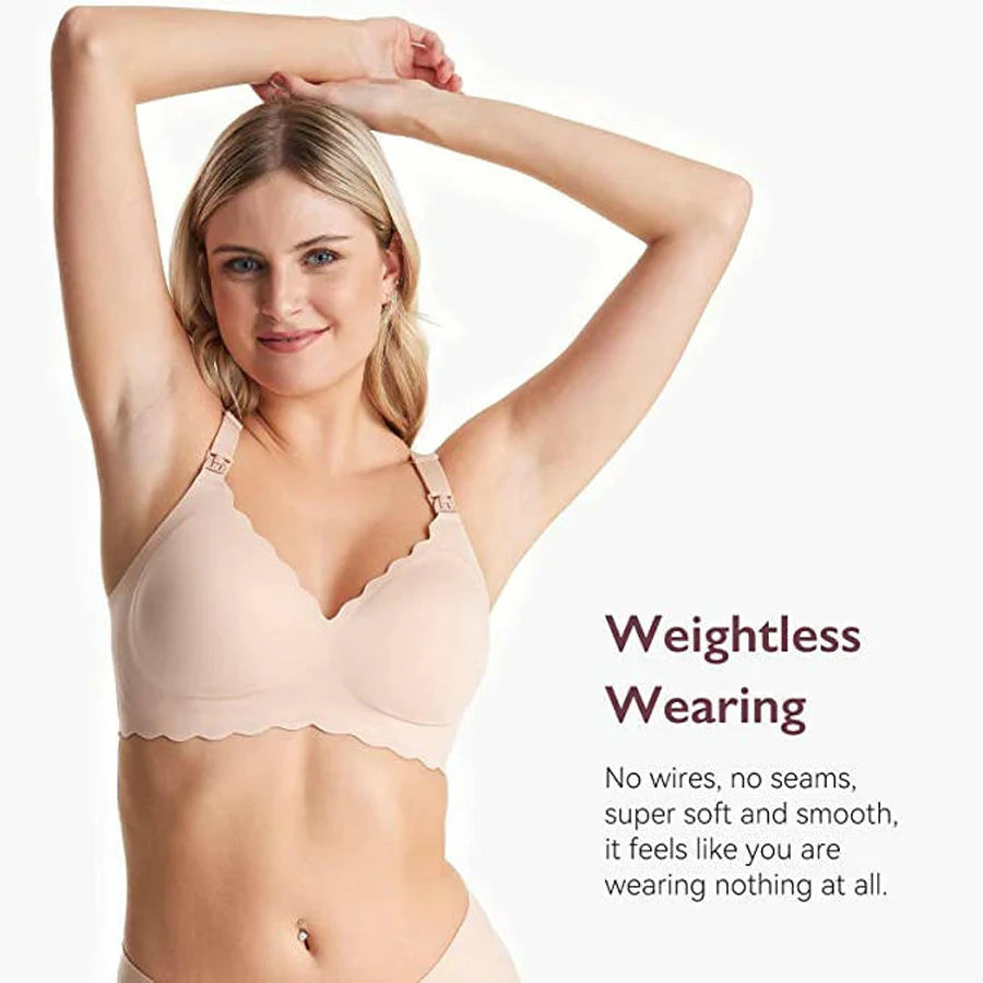 Momcozy Seamless Support Floral Nursing Bra-Small (Beige)