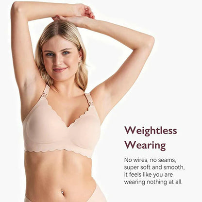 Momcozy Seamless Support Floral Nursing Bra-Small (Beige)