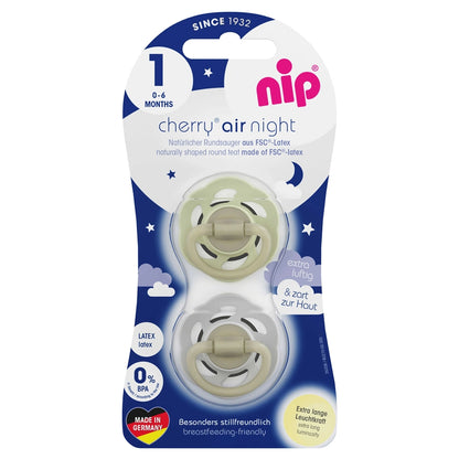 Nip Cherry Air Night Glow In The Dark Round Latex Soother (Grey & Green)