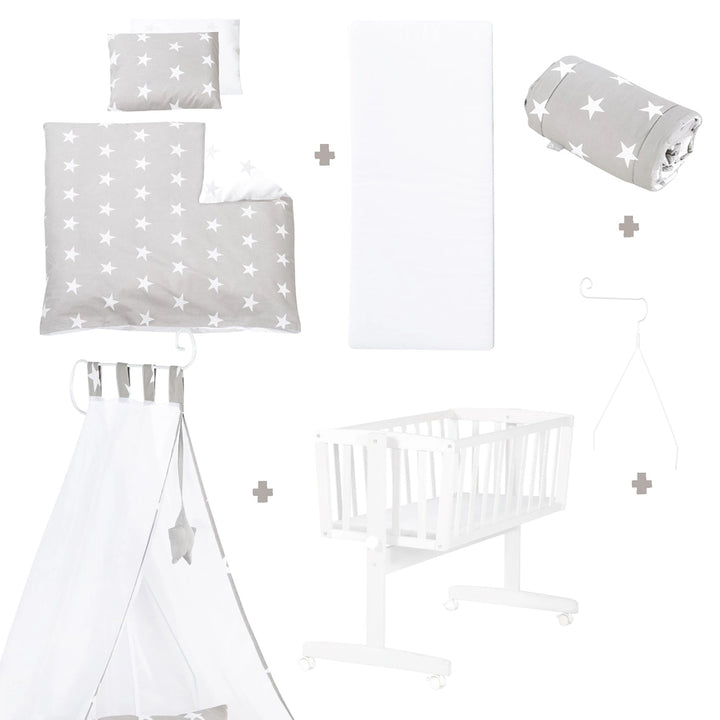 Roba Complete Wooden Cradle Set Little Stars (White)