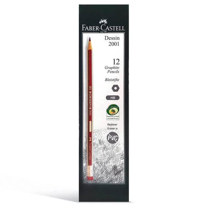 Faber-Castell - Dessin Graphite Pencil HB W/ Eraser Tip Pack of 12