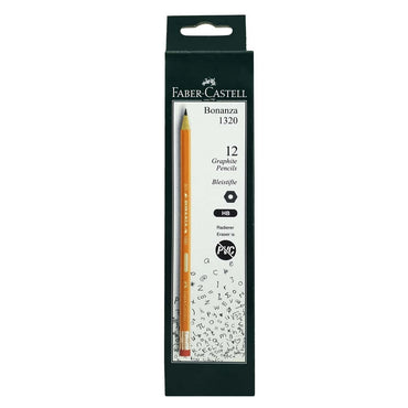 Faber-Castell - Bonanza Graphite Pencil HB W/ Eraser Tip Pack of 12