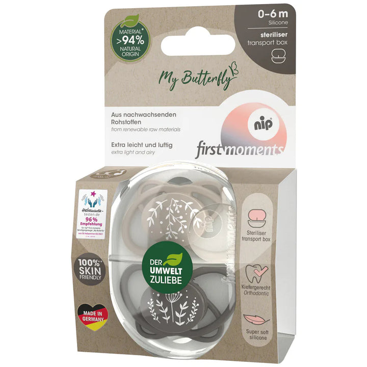 Nip Butterfly Soother With Sterilizer Box Pack of 2 (Grey) 0-6 months