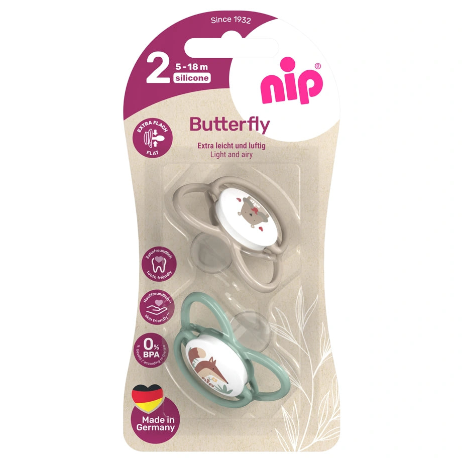 Nip Butterfly Soother Silicone (Brown & Green 5-18M)