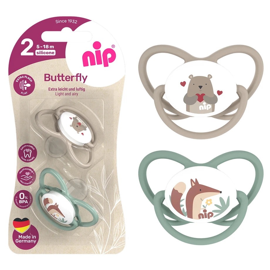 Nip Butterfly Soother Silicone (Brown & Green 5-18M)