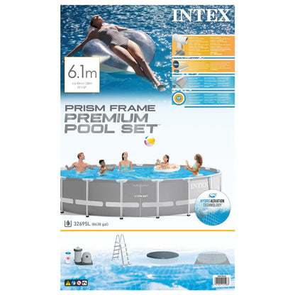 Intex Prism Frame Premium 6.1m Pool Set (W/220-240v Filter Pump, Safety Ladder, Ground Cloth, Cover)