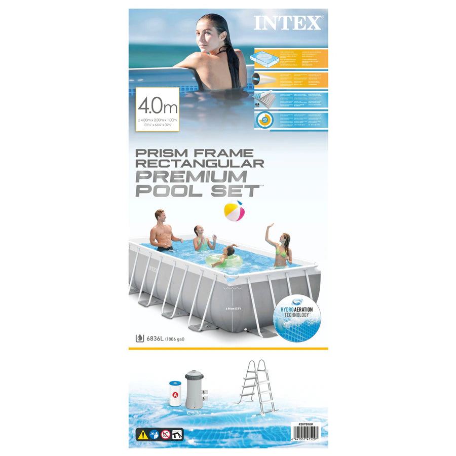 Intex Prism Frame Rectangular 4m Pool Set (W/220-240v Filter Pump, Safety Ladder)