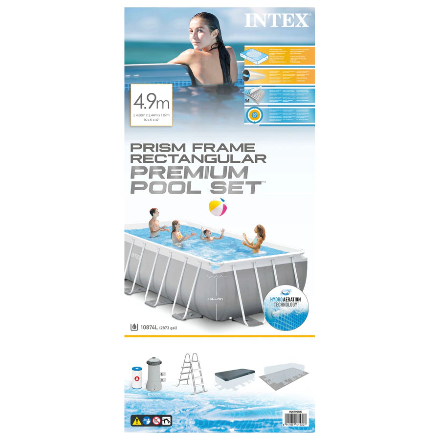 Intex Prism Frame Rectangular Pool Set (W/220-240v Filter Pump, Safety Ladder, Ground Cloth, Cover)
