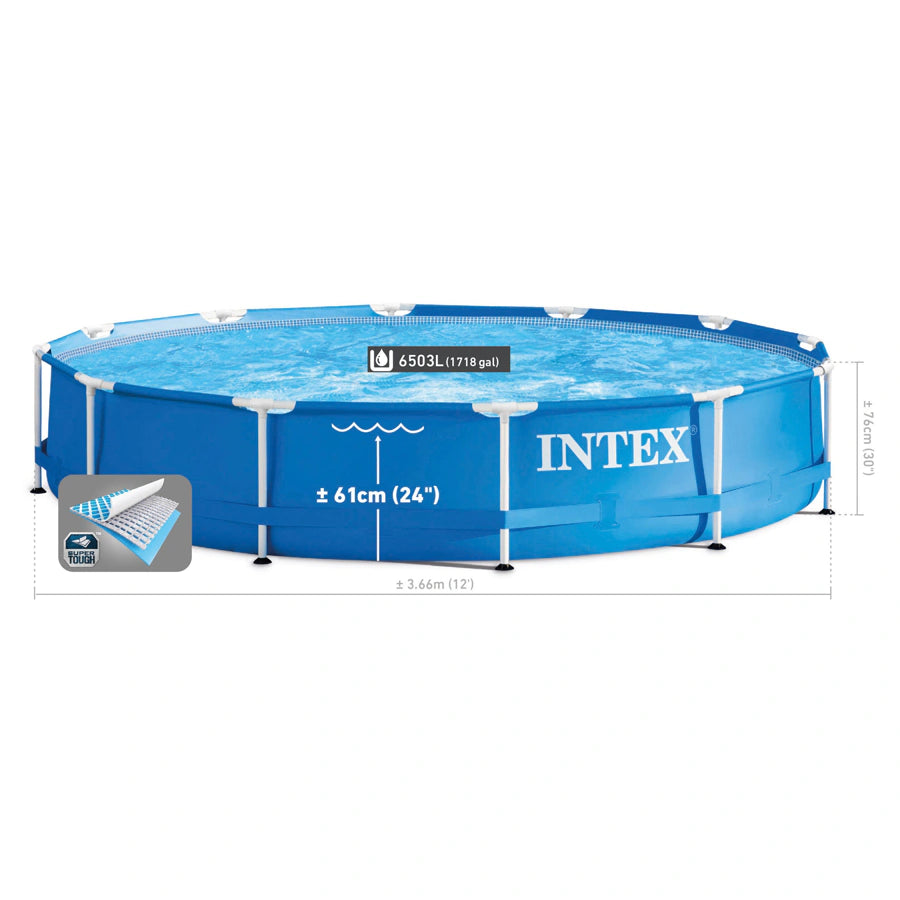 مجموعة حمام سباحة بإطار معدني من Intex (مع مضخة فلتر 220-240 فولت) مجموعة حمام سباحة بإطار معدني من Intex (مع مضخة فلتر 220-240 فولت)