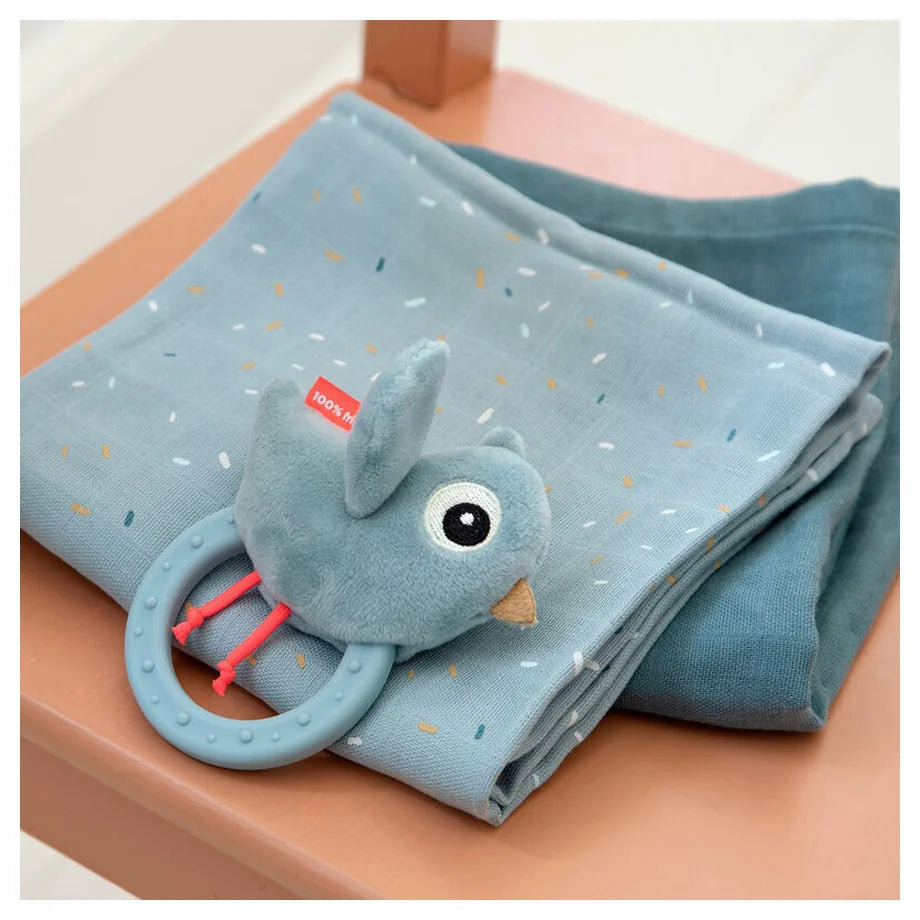 Done By Deer Sensory Rattle with Teether Birdee (Blue)