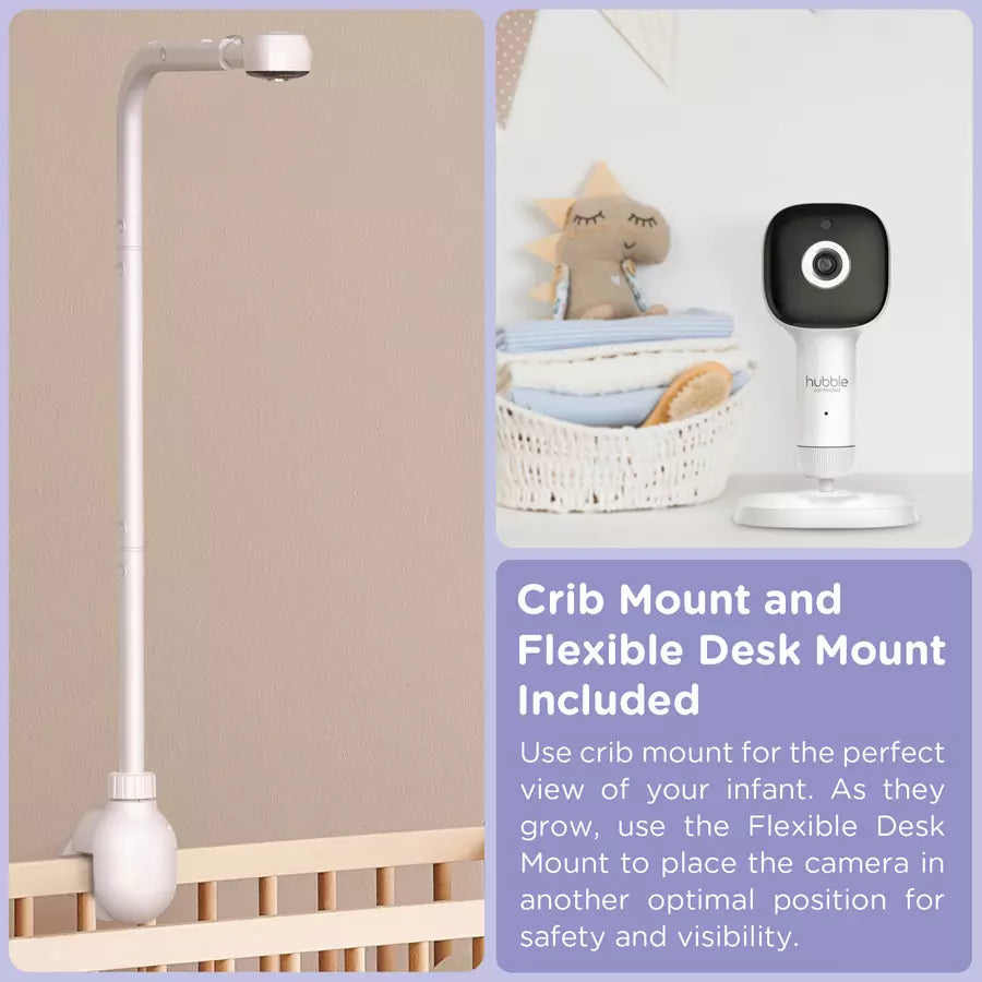 Hubble Connected SkyVision AI Camera with Adjustable Crib Mount (White)