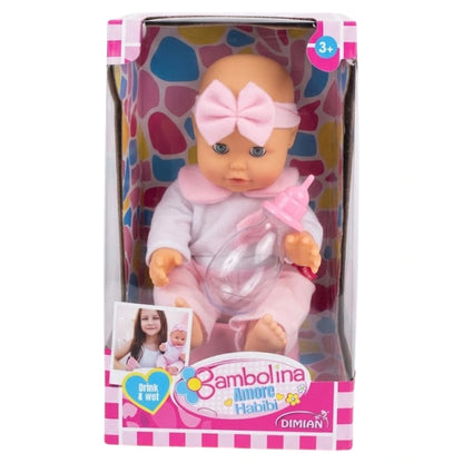 Bambolina Amore 33Cm Drink & Wet Doll With Potty And Bottle