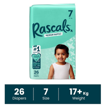 Rascals Premium Baby Diapers Size 7 (17+ kg, 26 Count)