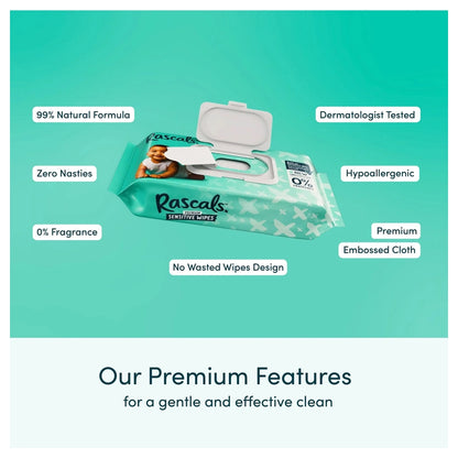Rascals Premium Baby Sensitive Wipes (640 Count, 8 x 80)