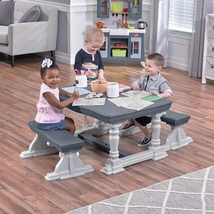 Step2 3 Piece Farmhouse Table - Bench Set - Kraft Carton