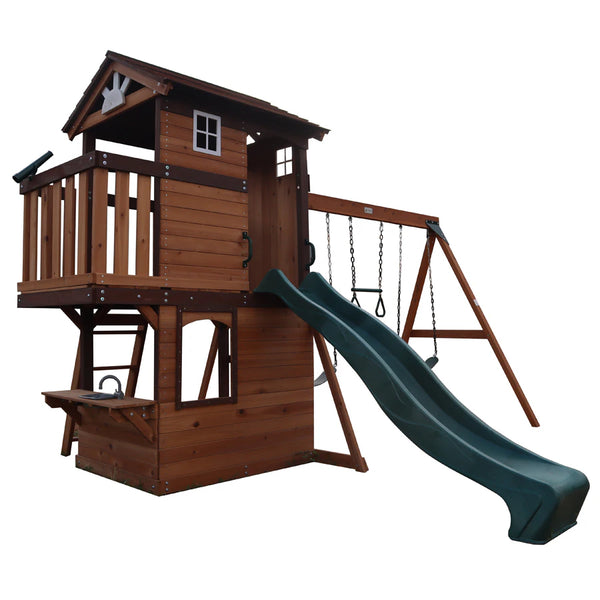 Mountpeak Elbrus Swing Set & Playhouse With Wooden Roof