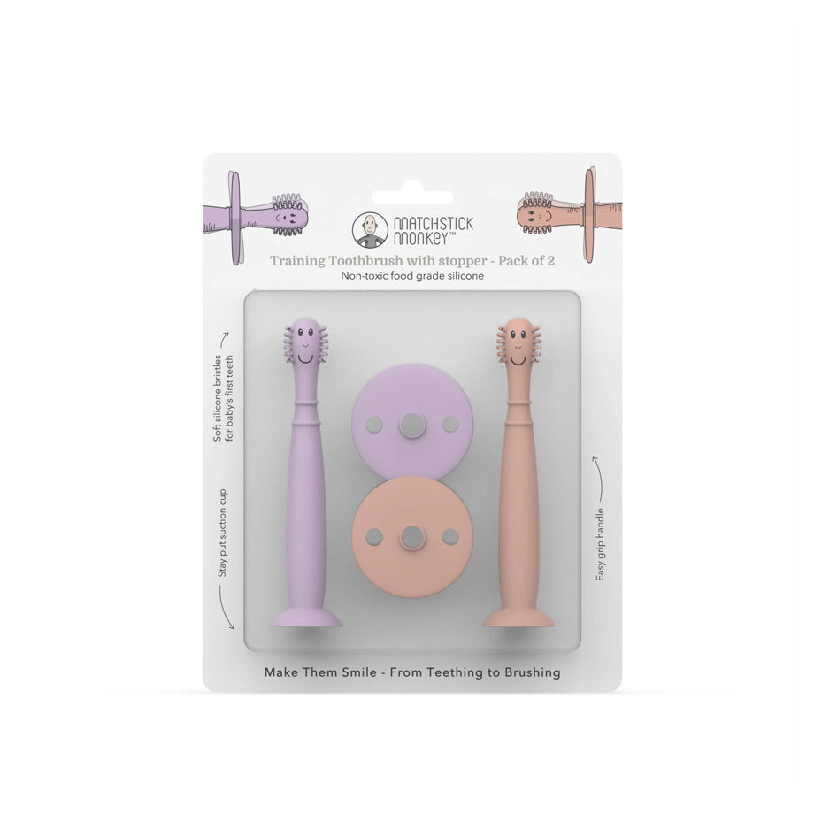 Matchstick Monkey Training Toothbrush With Stopper (Dusty Pink and Lilac) Matchstick Monkey Training Toothbrush With Stopper (Dusty Pink and Lilac)