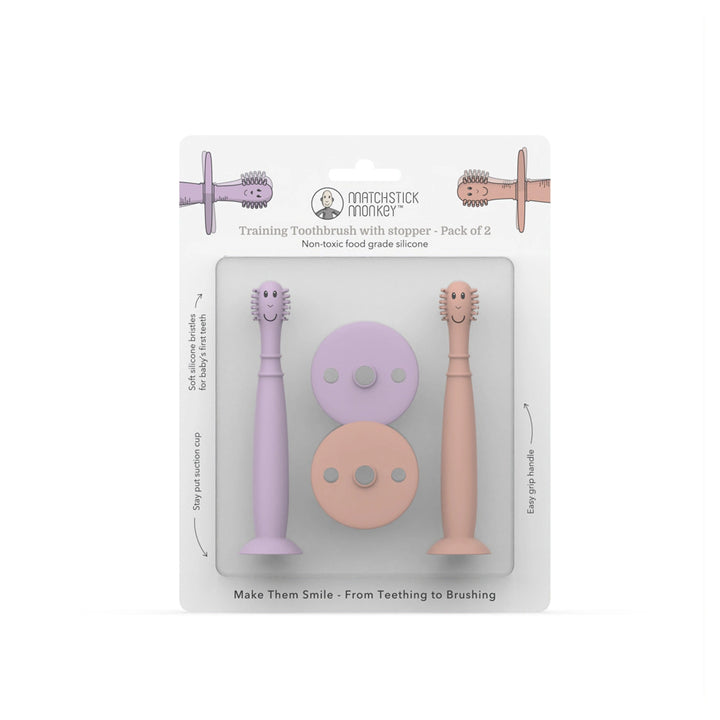Matchstick Monkey Training Toothbrush With Stopper (Dusty Pink and Lilac)