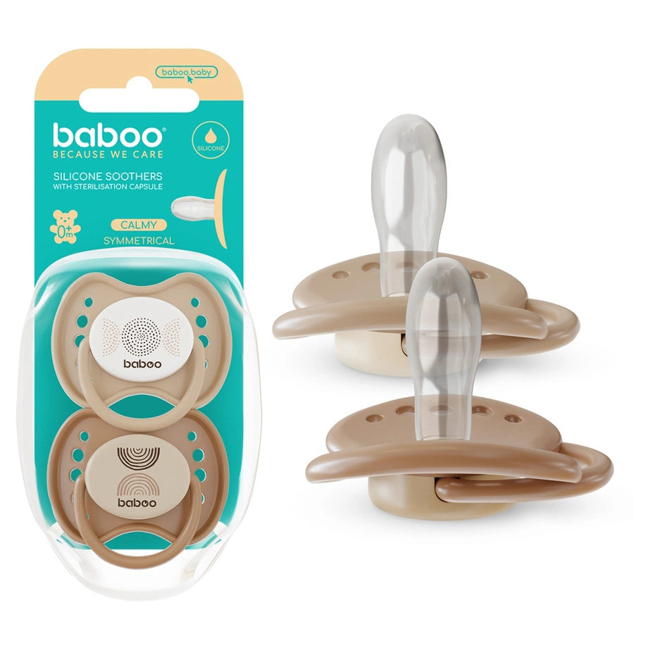 Baboo Silicone Symmetrical Baby Pacifier with Sterilizer Box Au Naturale (2 pcs)