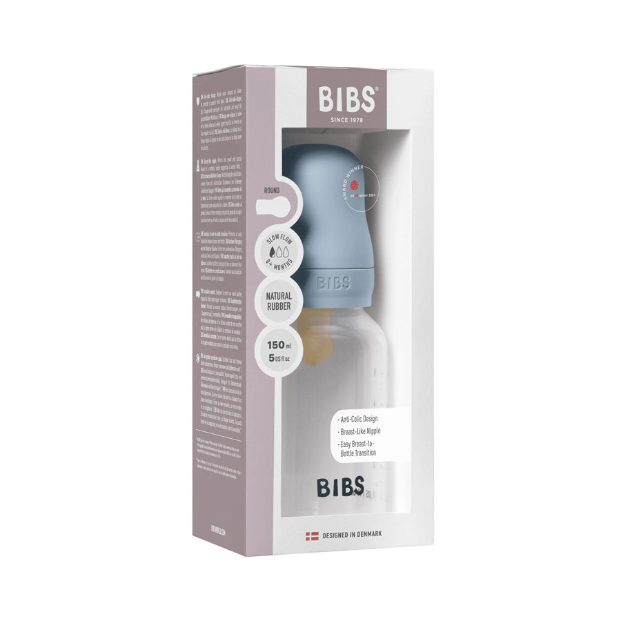Bibs Baby Bottle Round Latex 1 Pack 150 ml Slow Flow Baby Blue