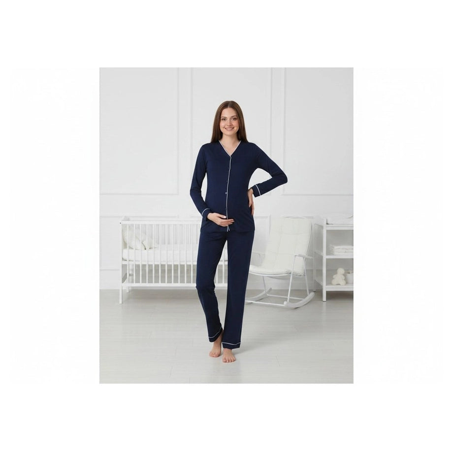 Mini Plum Pyjama Set Maternity & Nursing (Navy)